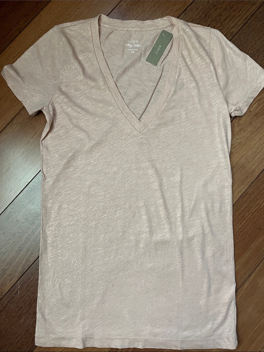 NWOT J. Crew Blush Metallic Vintage V Neck Tee